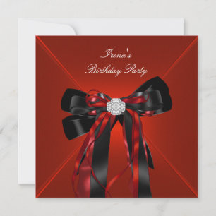 Birthday Party Red Black Jewel Bow Invitation