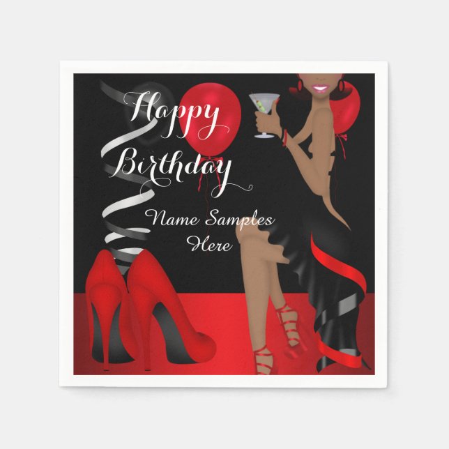 Birthday Party Red Black Shoe High Heels Ethnic Napkin (Front)