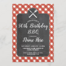 Birthday Party Red Gingham Chalk BBQ Invite