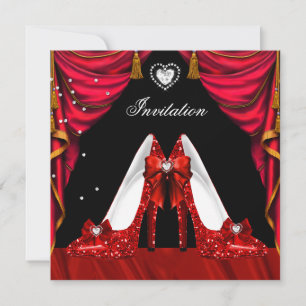Birthday Party Red Gold Shoes Invitation