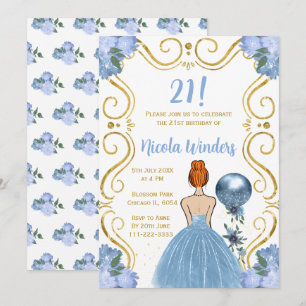 Birthday Party Red Hair Princess in Blue Invitation