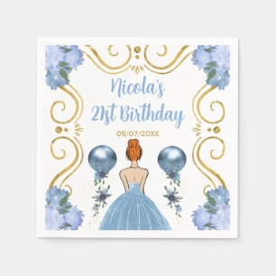 Birthday Party Red Hair Princess in Dusty Blue Napkin