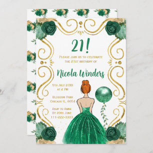 Birthday Party Red Hair Princess in Green Invitation