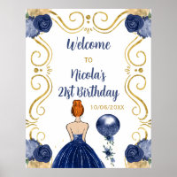 Birthday Party Red Hair Princess Navy Welcome