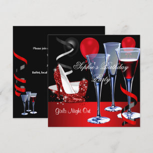 Birthday Party Red Shoe Hi Heels Wine glass Invitation