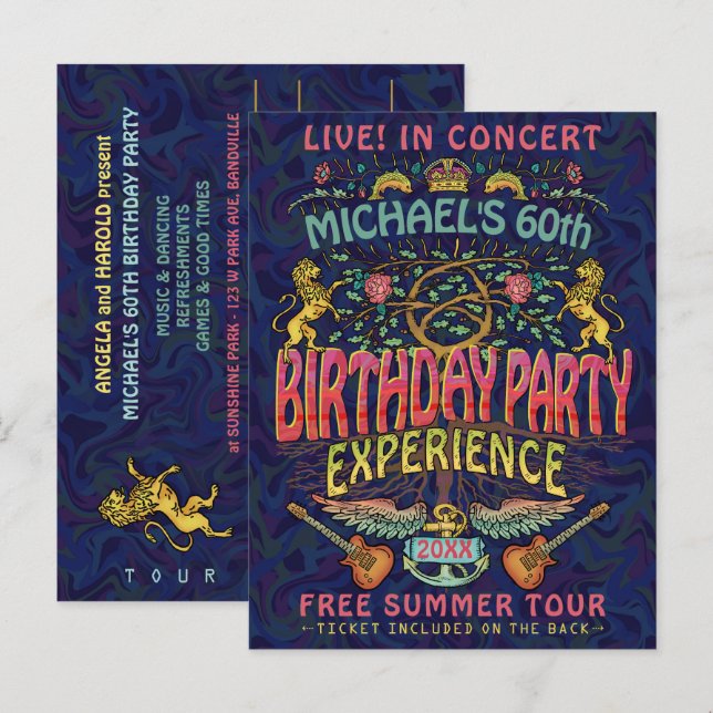 Birthday Party Rock Band Concert Ticket Retro 70s Postcard (Front/Back)