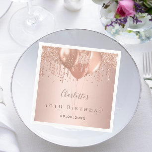 Birthday party rose gold balloons napkin