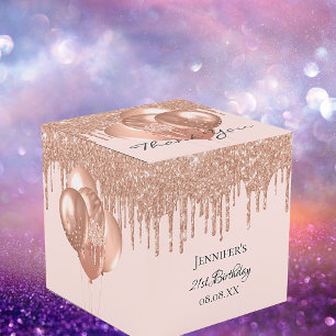 Birthday party rose gold blush glitter balloons favour box
