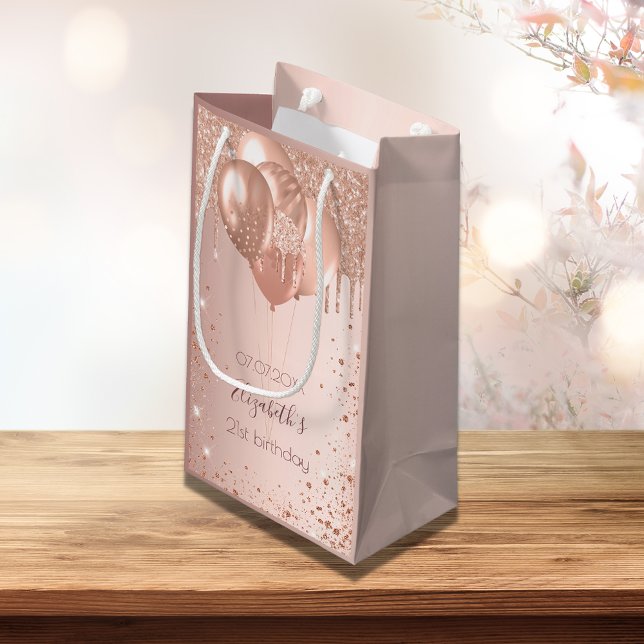 Birthday party rose gold blush glitter balloons small gift bag (Creator Uploaded)