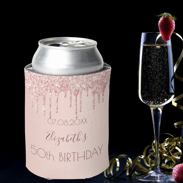 Birthday party rose gold blush glitter drips can cooler (Creator Uploaded)