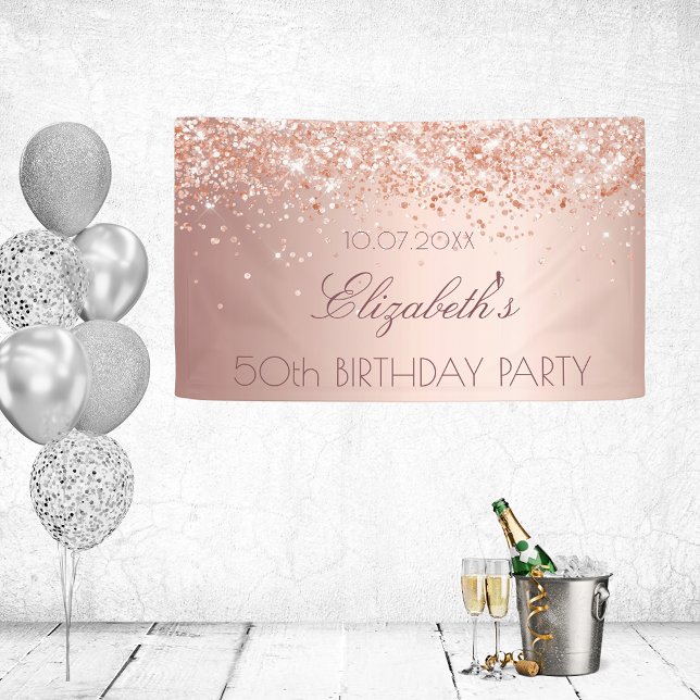 Birthday party rose gold blush glitter dust banner (Creator Uploaded)