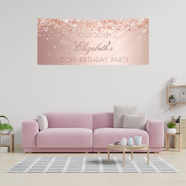 Birthday party rose gold blush glitter dust banner (Creator Uploaded)
