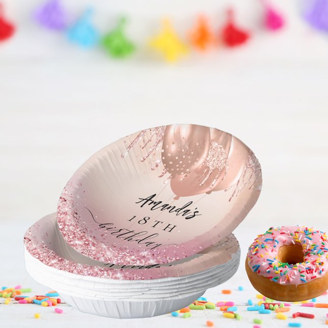 Birthday party rose gold blush pink balloons name paper plate (Creator Uploaded)