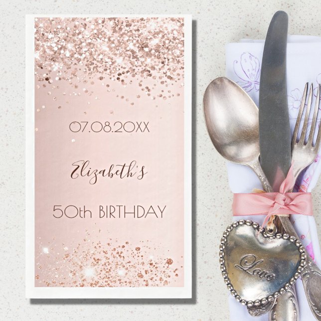 Birthday party rose gold confetti napkin (Creator Uploaded)