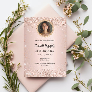 Birthday party rose gold diamond photo invitation