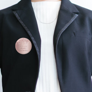 Birthday party rose gold drips name 3 cm round badge