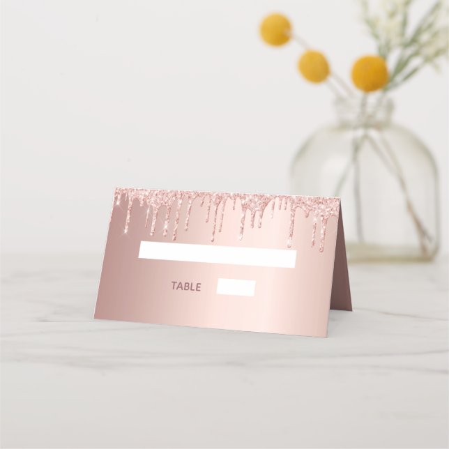 Birthday party rose gold drips place card (Back)