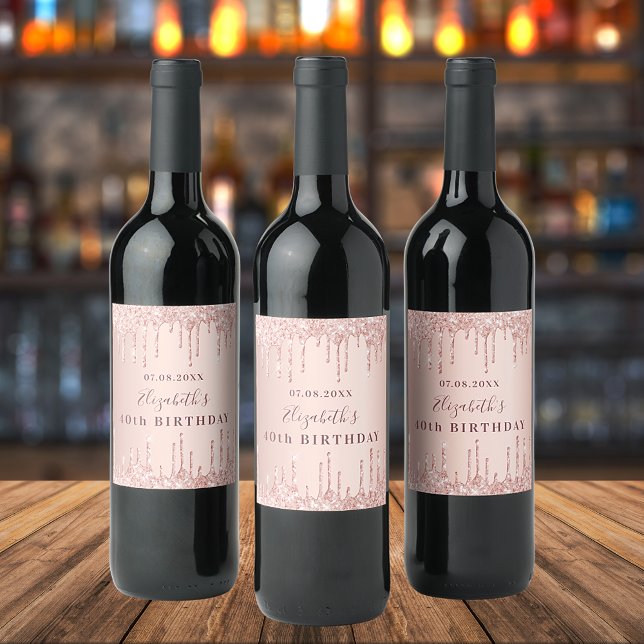 Birthday party rose gold drips wine label (Creator Uploaded)