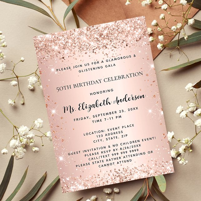 Birthday party rose gold elegant formal luxury invitation (Creator Uploaded)