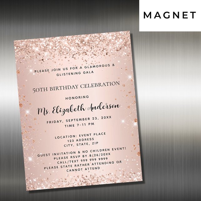 Birthday party rose gold elegant formal luxury magnetic invitation (Creator Uploaded)