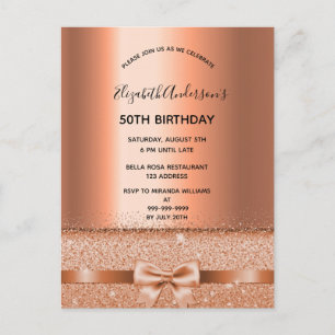 Birthday party rose gold elegant invitation postcard