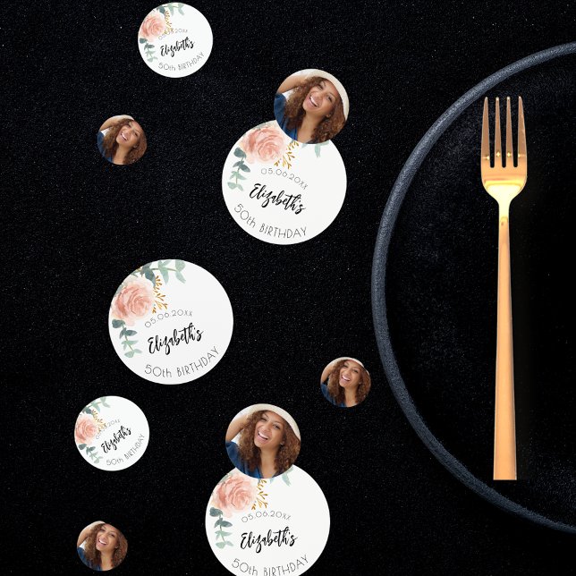 Birthday party rose gold flower photo confetti (Creator Uploaded)