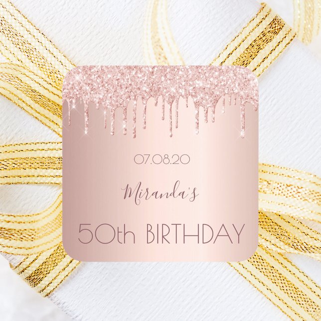 Birthday party rose gold glitter 50 years women square sticker (Creator Uploaded)