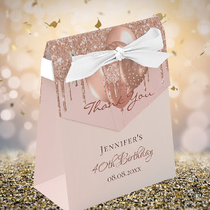 Birthday Party rose gold glitter balloon thank you Favour Box