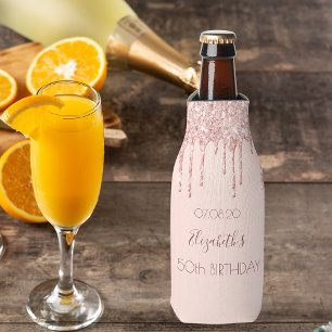 Birthday party rose gold glitter drip glam girly bottle cooler