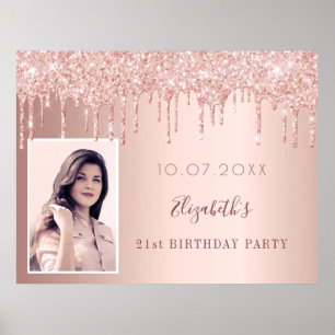 Birthday party rose gold glitter drips welcome  poster