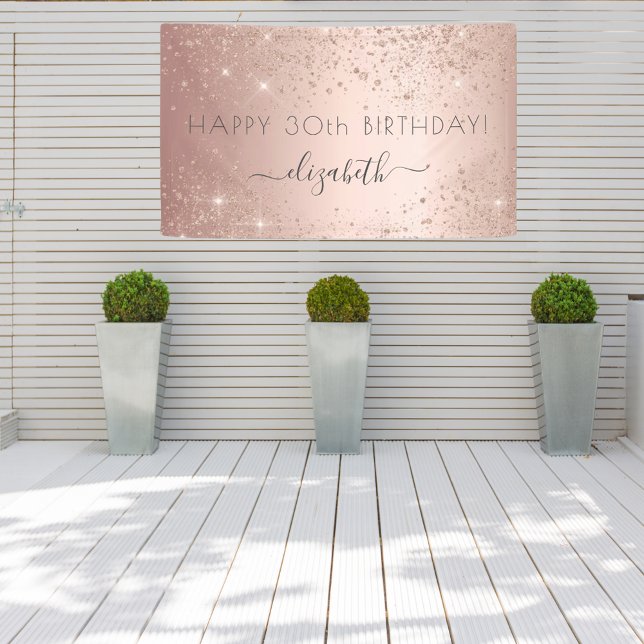 Birthday party rose gold glitter dust name glam banner (Creator Uploaded)