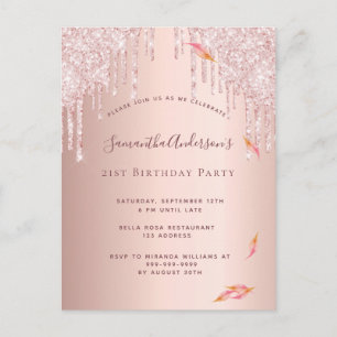 Birthday party rose gold glitter pink invitation postcard