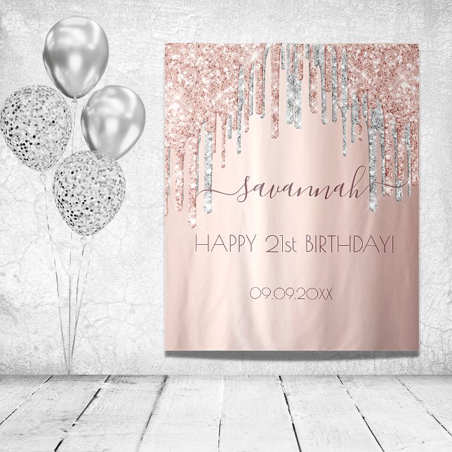 Birthday party rose gold glitter pink silver tapestry (Creator Uploaded)