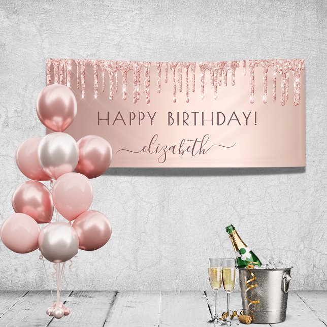 Birthday party rose gold glitter pink sparkle banner (Creator Uploaded)