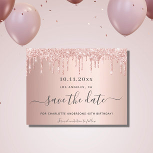 Birthday party rose gold glitter save the date announcement postcard