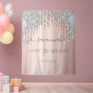 Birthday party rose gold glitter silver pink tapestry