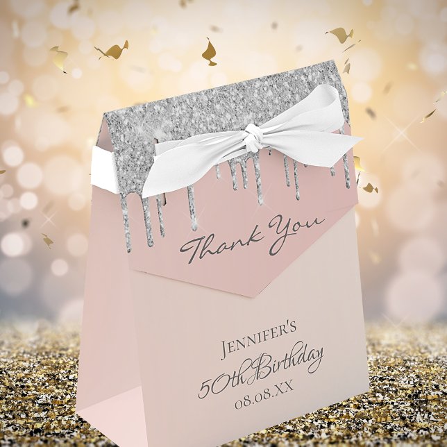 Birthday Party rose gold glitter silver thank you Favour Box (Creator Uploaded)