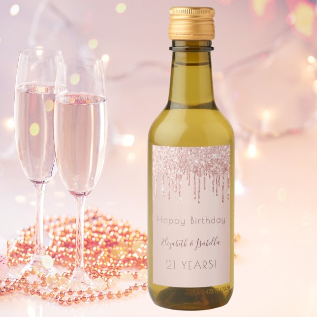 Birthday party rose gold glitter two 2 persons  wine label (Creator Uploaded)