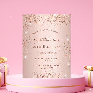 Birthday party rose gold invitation postcard