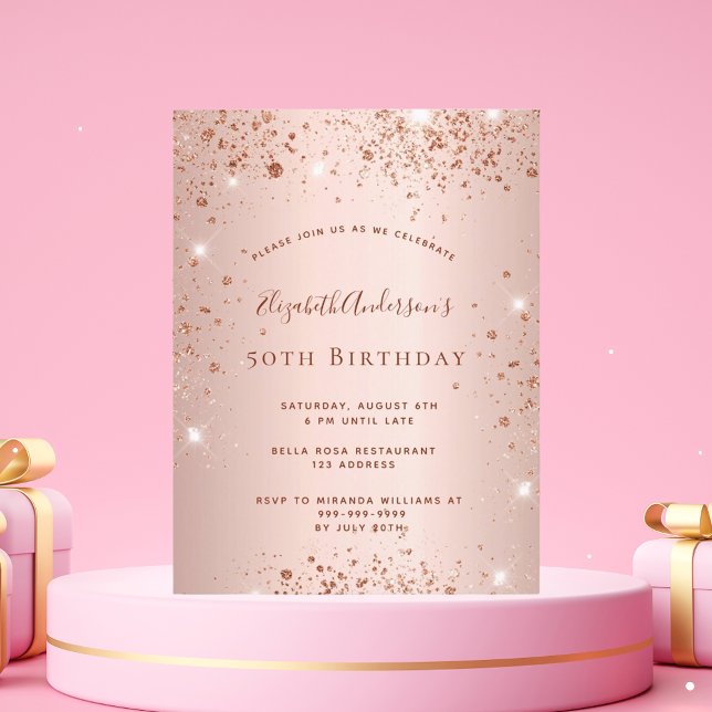 Birthday party rose gold invitation postcard (Creator Uploaded)
