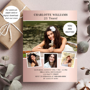 Birthday party rose gold photo budget invitation