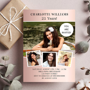 Birthday party rose gold photo collage invitation postcard
