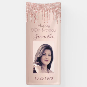 Birthday party rose gold photo pink drips banner