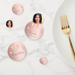 Birthday party rose gold photo stars pink confetti