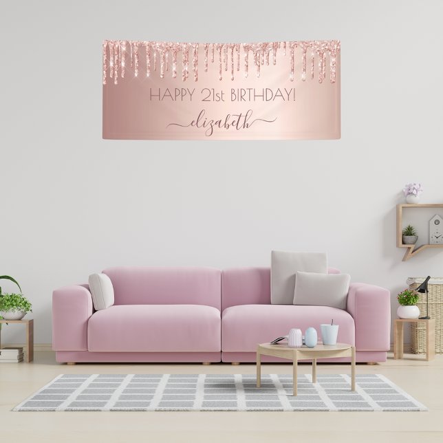 Birthday party rose gold pink drips banner (Creator Uploaded)
