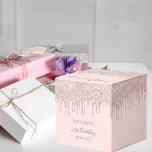 Birthday party rose gold pink drips favour box<br><div class="desc">Elegant, classic, glamourous and girly for a 21st (or any age) birthday party favours. A trendy rose gold, blush pink background colour. With the text: 21st Birthday and Thank You written with a modern hand lettered style script. Decorated with rose gold drips, paint dripping look. Personalise and add a name...</div>