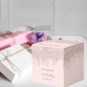 Birthday party rose gold pink drips favour box