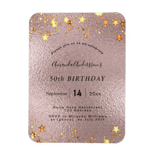Birthday party rose gold pink foil stars modern magnet