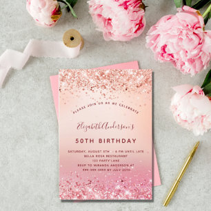 Birthday party rose gold pink glitter sparkle invitation