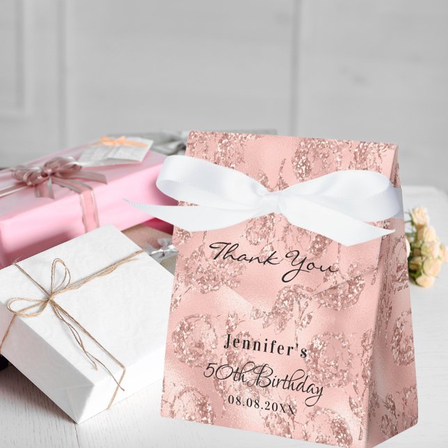 Birthday Party rose gold pink glitter thank you Favour Box (Creator Uploaded)